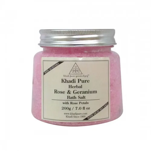 Ванна KHADI PURE HERBAL ROSE & GERANIUM соль с лепестками роз-200 г-Розовая Соль Для Ванны-соль для ванны из герани