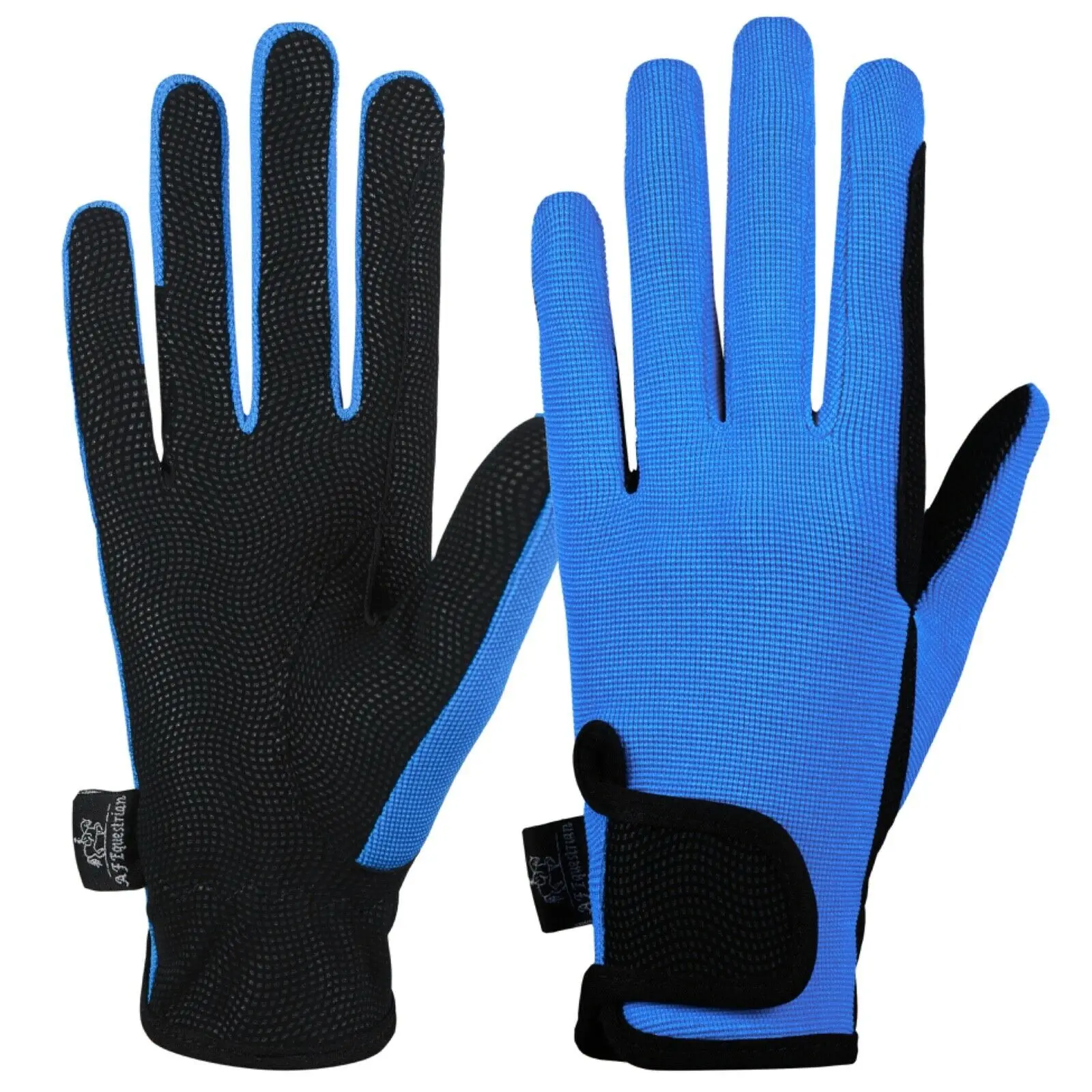 LADIES HIGH QUALITY SYNTHETIC LEATHER/COTTON  HORSE RIDING GLOVES BLUE