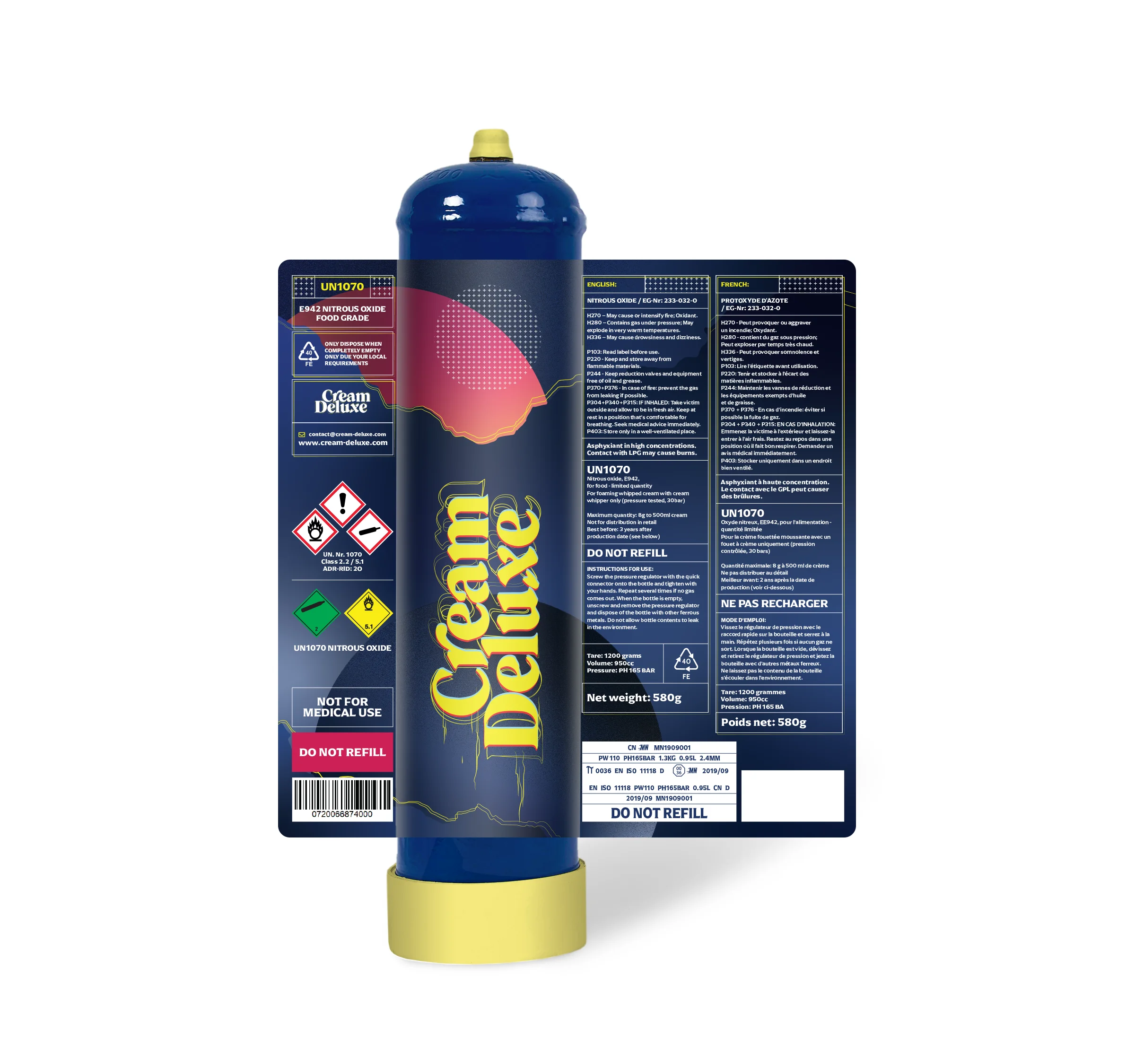 Цилиндры, газовый крем Deluxe 0,58 кг, для мировых дилеров Smartwhip