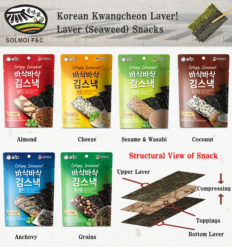 Корейские морские водоросли сертификат HACCP Нори Снэк-сыр 20 г
