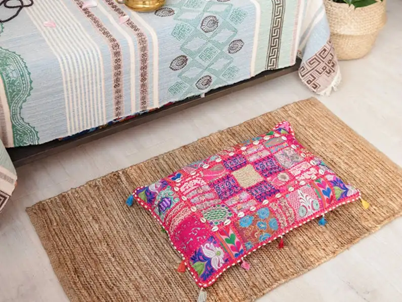 Handmade Embroidered Pillow Cover Decorative Patchwork Sofa Pillow Cover Bedding Cushion Cover Beads Work Pillow Case