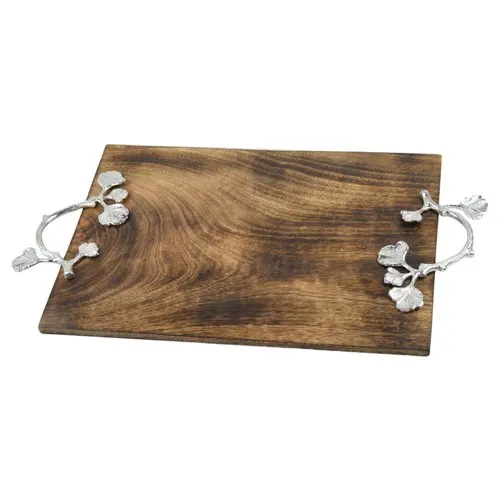 High quality wooden Tray With metal  Handles Customized Serving Tray Custom Decorative Rustic Extra Large Torched  Breakfast try