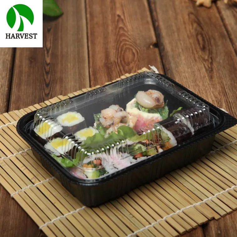 Harvest J-85 Rectangular Disposable Black Plastic Sushi To Go Box
