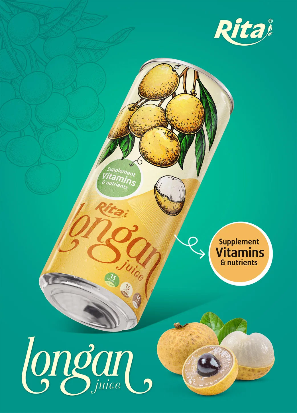 Вьетнамский высококачественный 330 мл Alu Can Longan Juice натуральный ароматный безалкогольный напиток сушеное фруктовое пюре