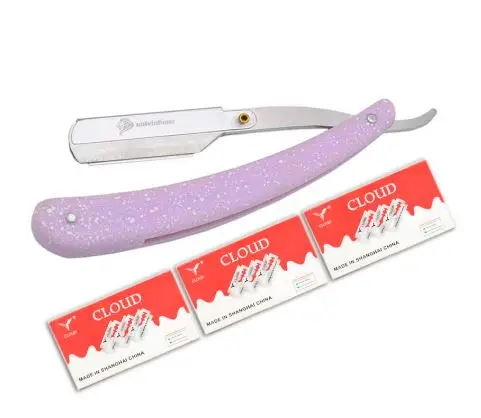 straight plastic handle foldable sharp blade razor stick for men women barber shaving knife beard face underarm body