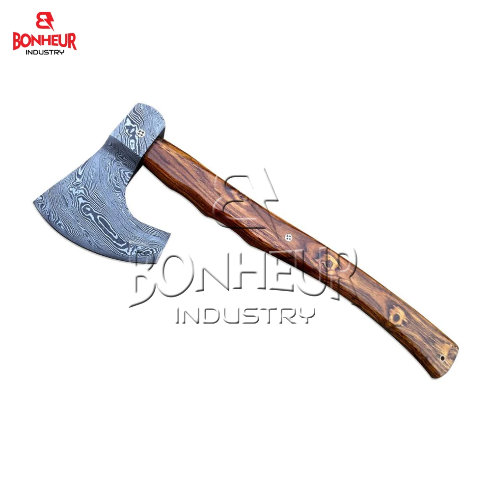High Quality Hand Forged New Damascus Steel Viking Bearded Axe 14 Inch Wooden Handle