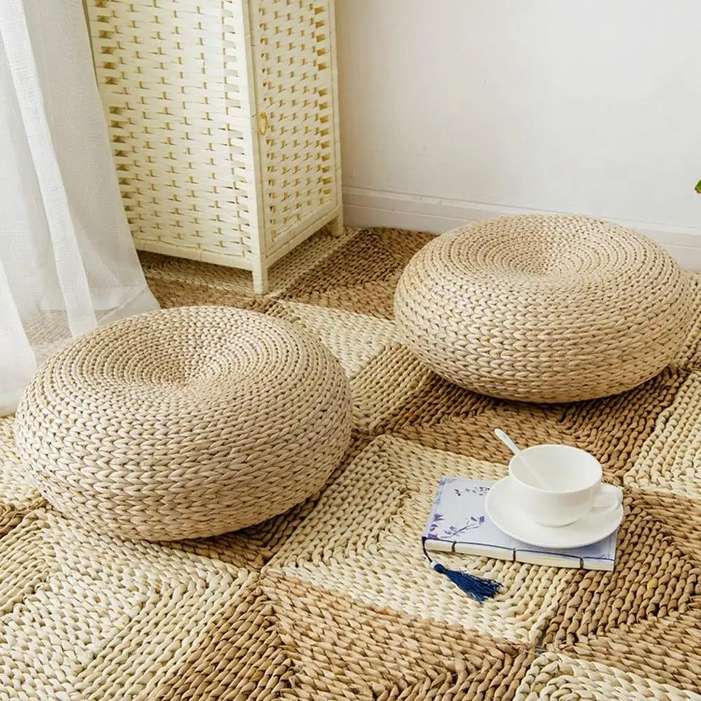 Wicker Chair, Summer Cool Water Hyacinth Cushion Sofa, Handwoven Natural Drum