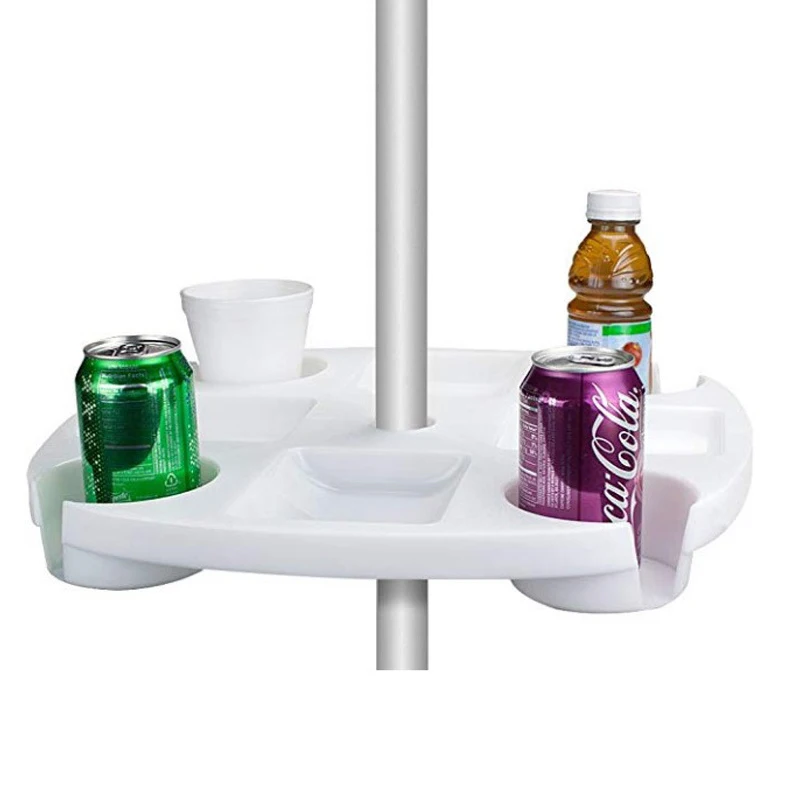 Water Clip On Plastic Portable 4 Cup Holders Food Patio Beach Umbrella Table Tray