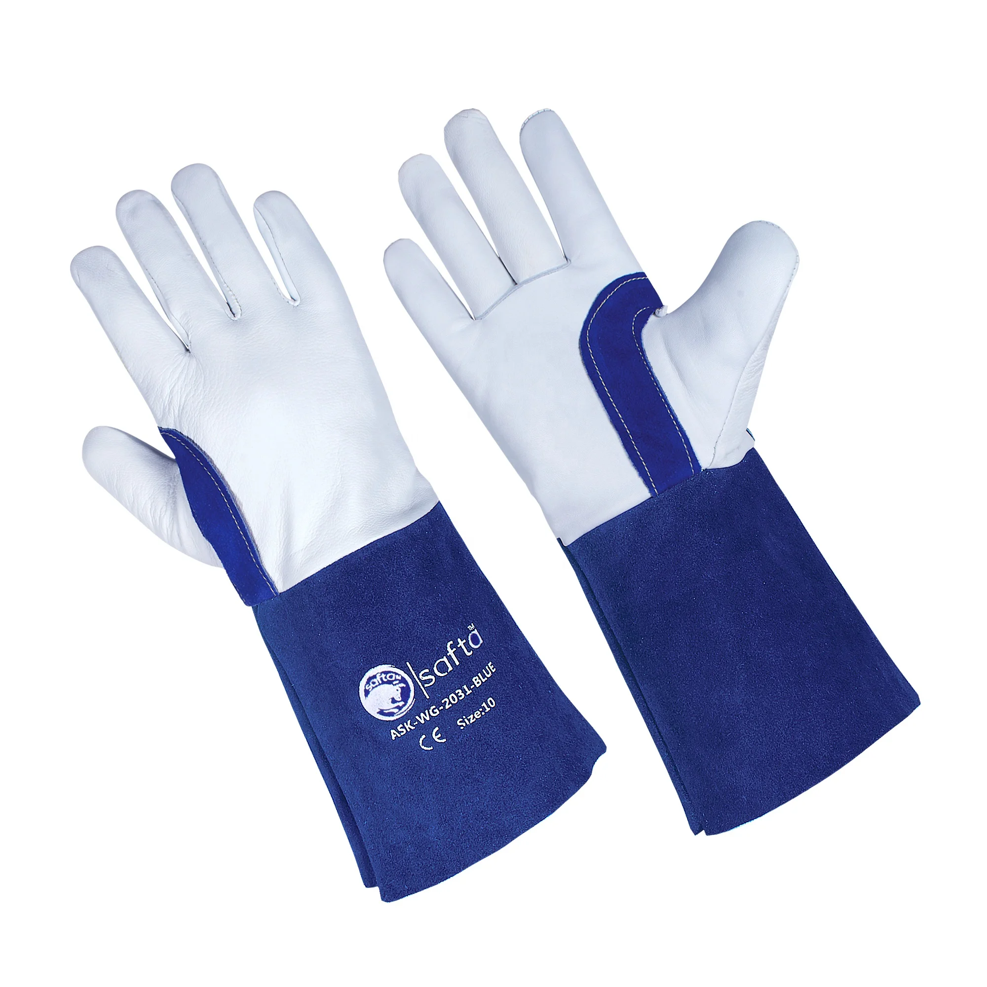 Blue Welding Gloves Spark Proof Welders Gloves for TIG Arc Reusable Flexible Sheepskin Leather Welders Gloves