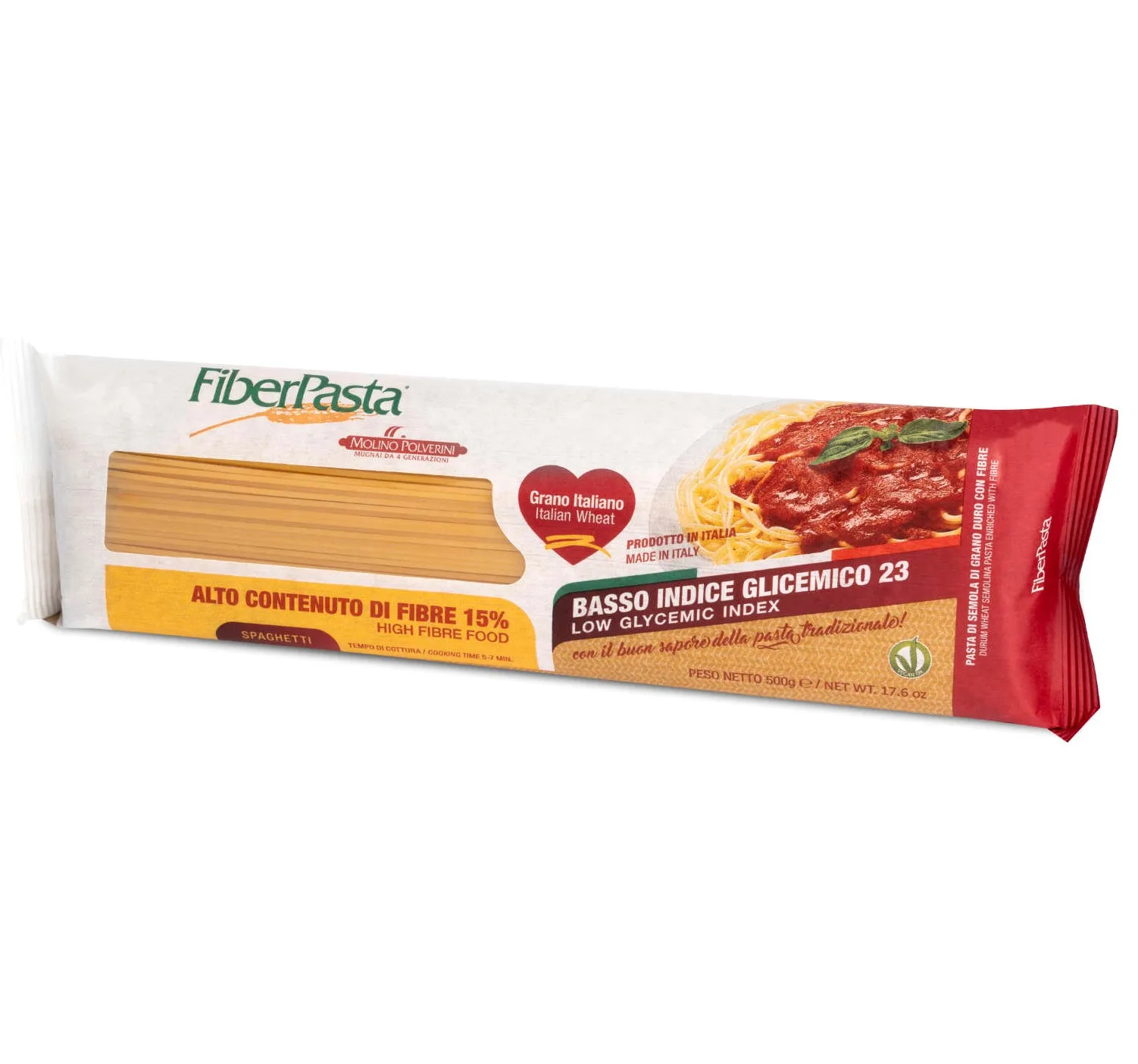 LOW GLYCEMIC INDEX SPAGHETTI PASTA 500g - PREMIUM QUALITY DURUM WHEAT SEMOLINA WITH HIGH FIBRE - PASTA WITH BENEFITS