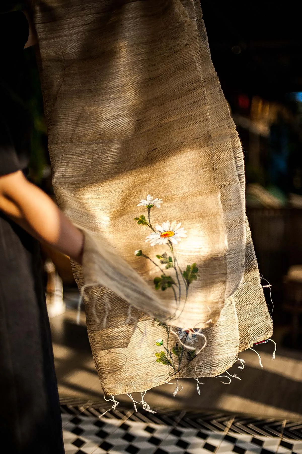 Floral scarves 2020 double faced design by Vietnamese Artist with 100% Natural Silk 80x180cm