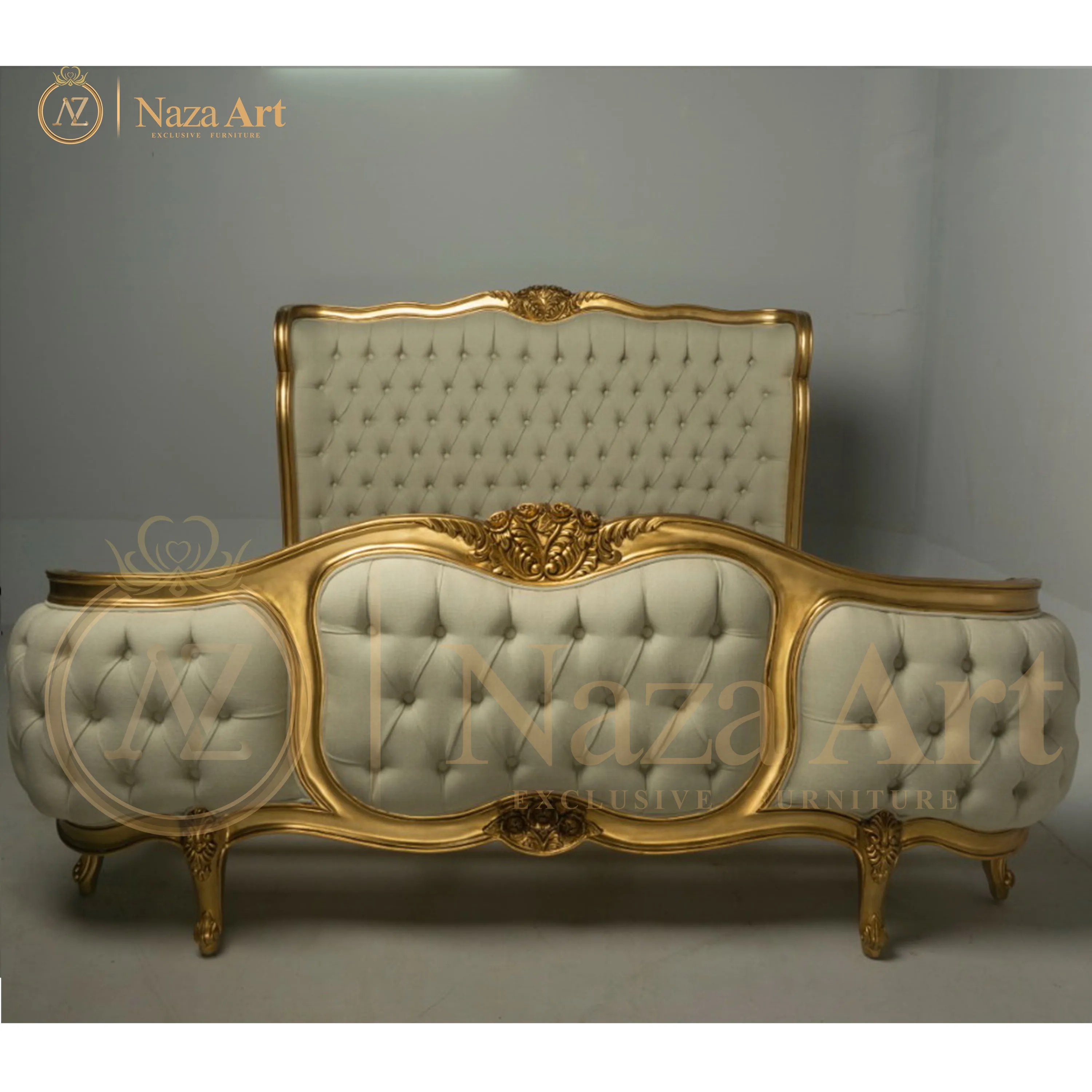 Bed Frame French Style Make from Solid Wood Tufted Bed Frame for Bedroom Furniture and Hotel Furniture