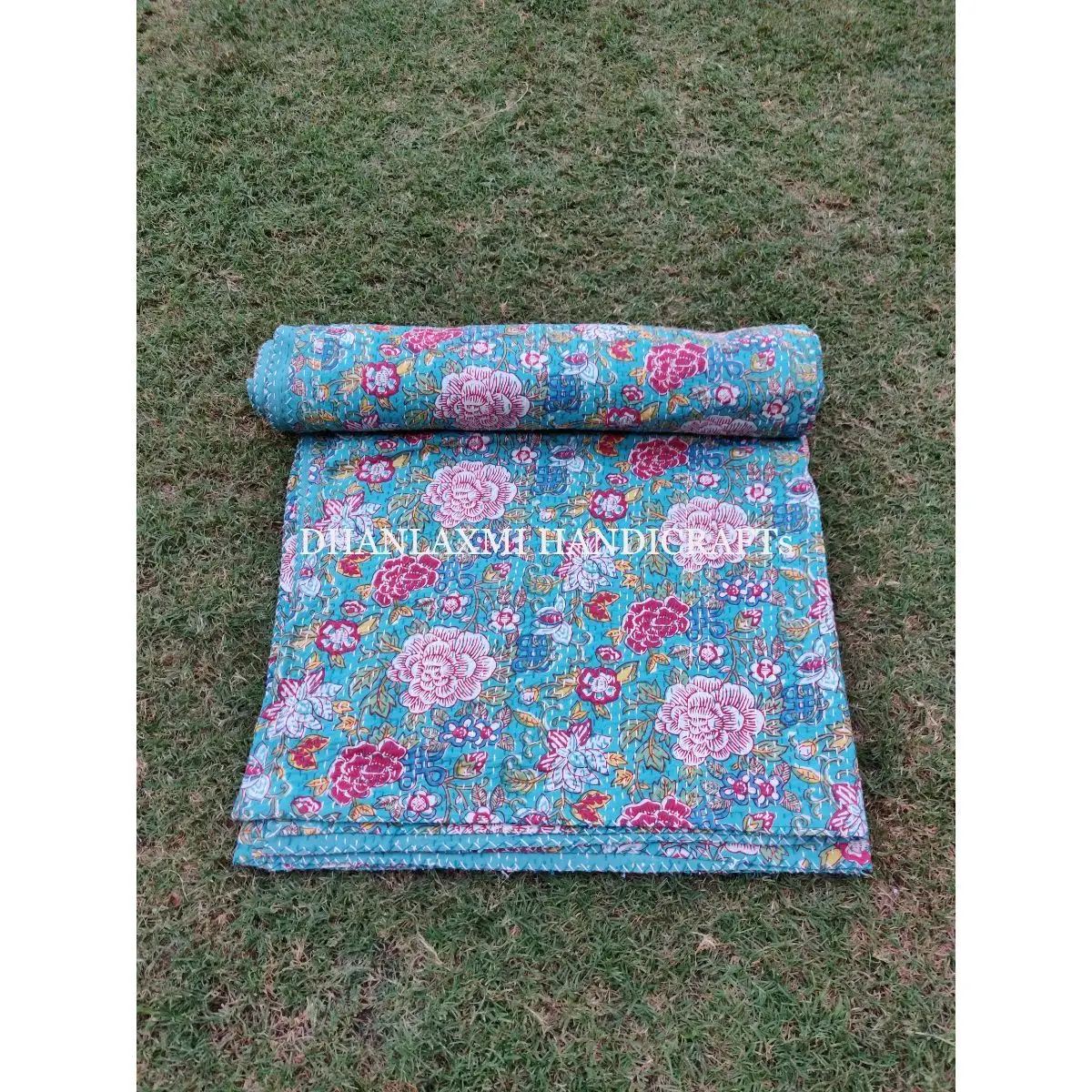 Beautiful Floral Print Indian Bohemian Kantha Quilt Handmade Home Decorative 100% Cotton Wholesale Kantha Bedspread