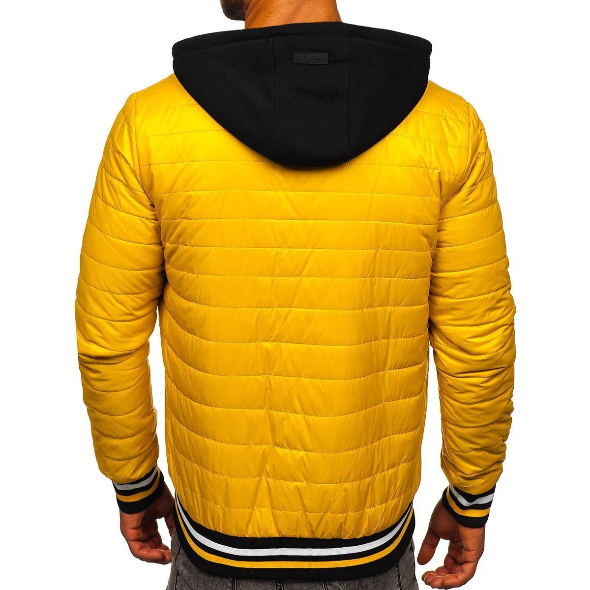Мужская стеганая легкая куртка-бомбер с капюшоном желтая мужская куртка из натуральной кожи дышащая уличная зимняя