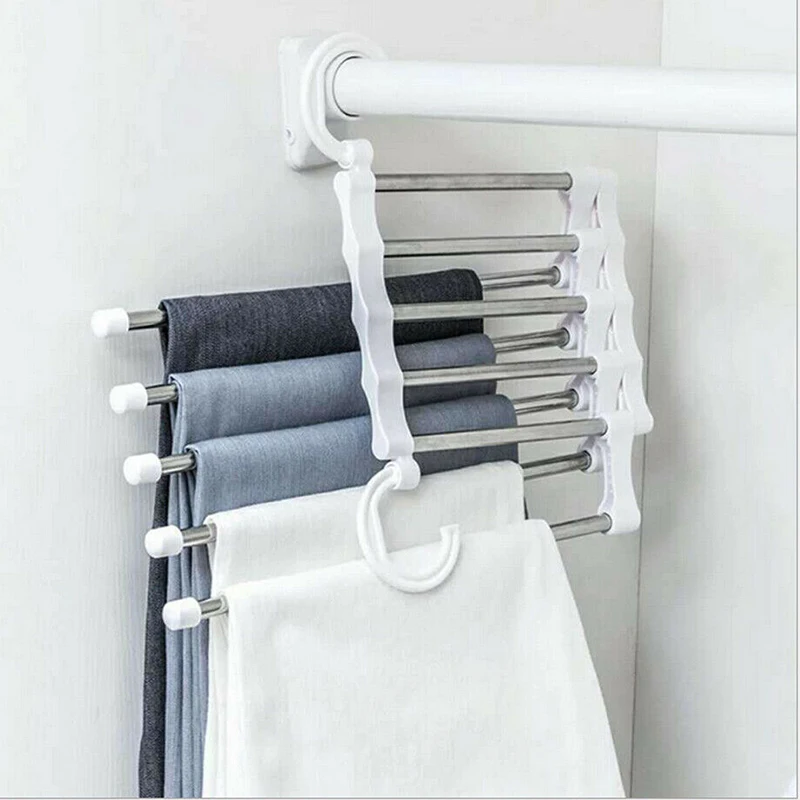 
5 in 1 Pant rack shelves plastic metal magic hangers 