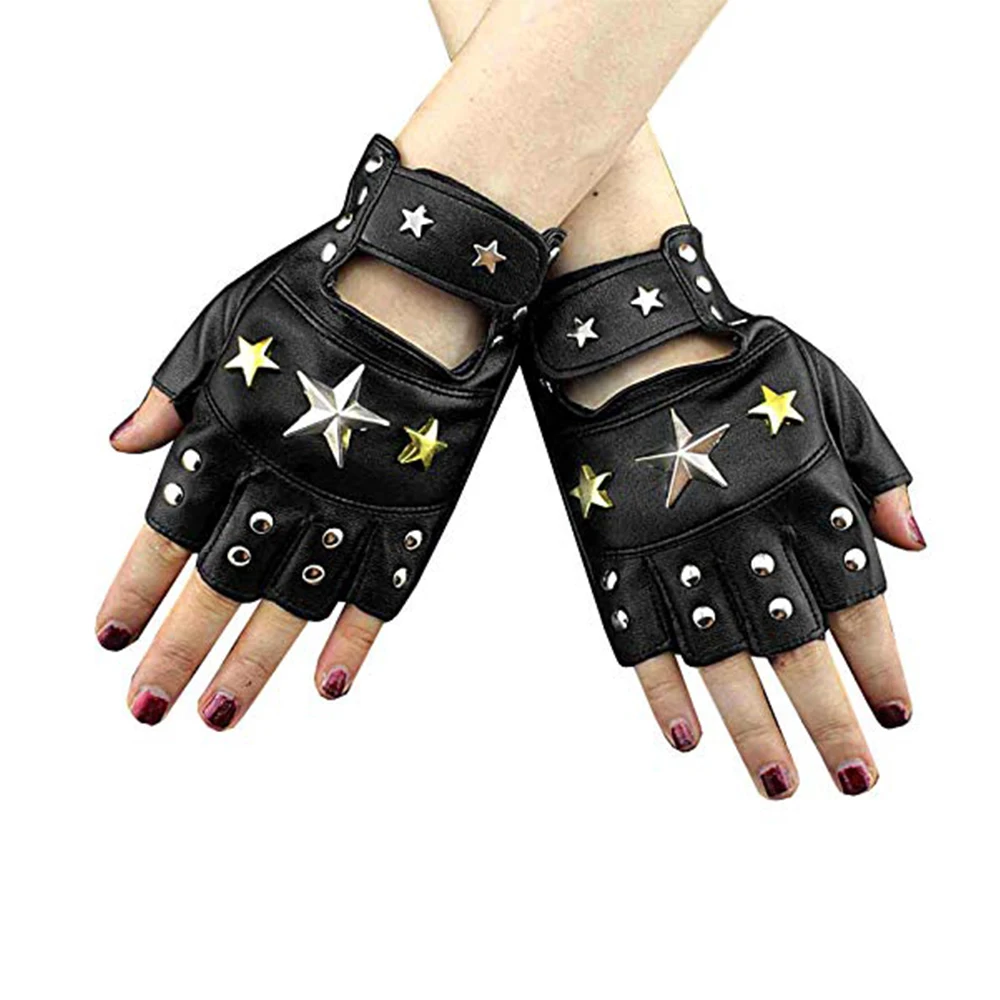 Biker Studded Leather, Half Finger, fingerless Fashion gloves