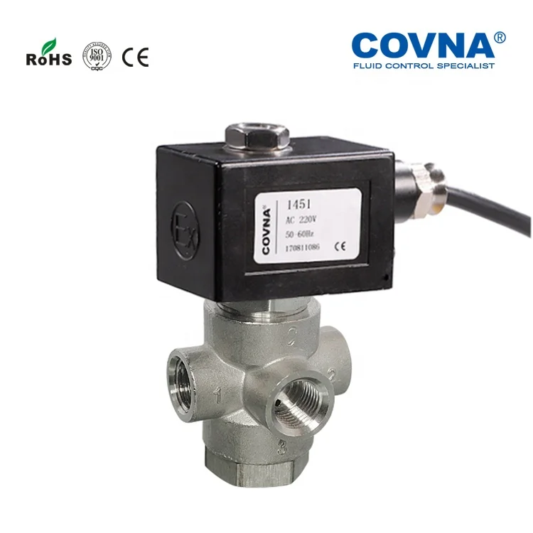 COVNA Universal Type VX31 1/4 inch 12V DC 24V Normally Closed Stainless Steel 3 Way Solenoid Valve