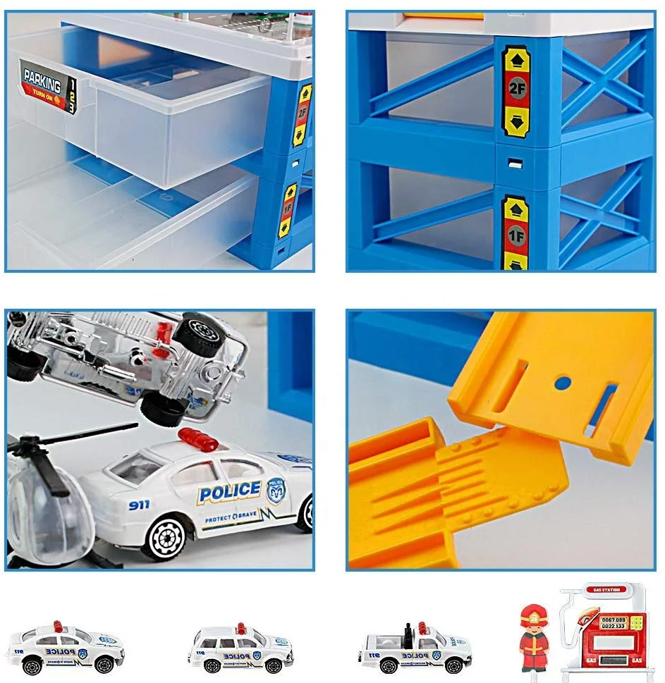 Deluxe police parking lot set toy car parking garage toys kids parking garage toy Box Gift
