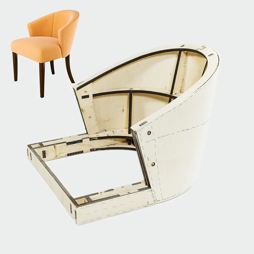 Accent chair frame birch plywood with solid wood legs Dining chair wooden frames for hotel restaurant living room