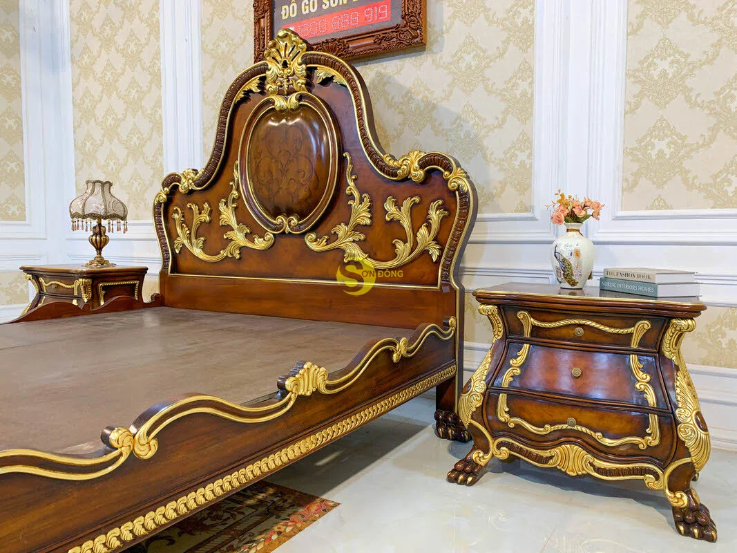  Королевская роскошная кровать/классическая кровать с золотым