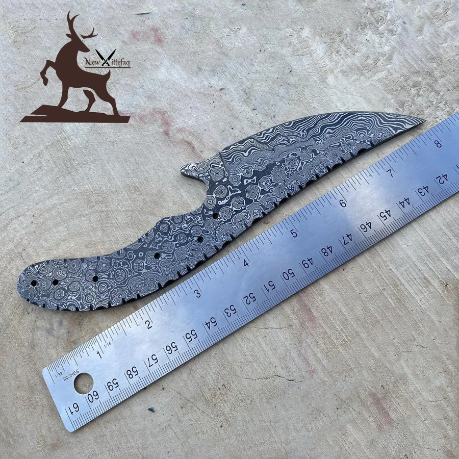 Damascus hunting knife handmade blank blade with leather sheath tactical camping saw blade full tang
