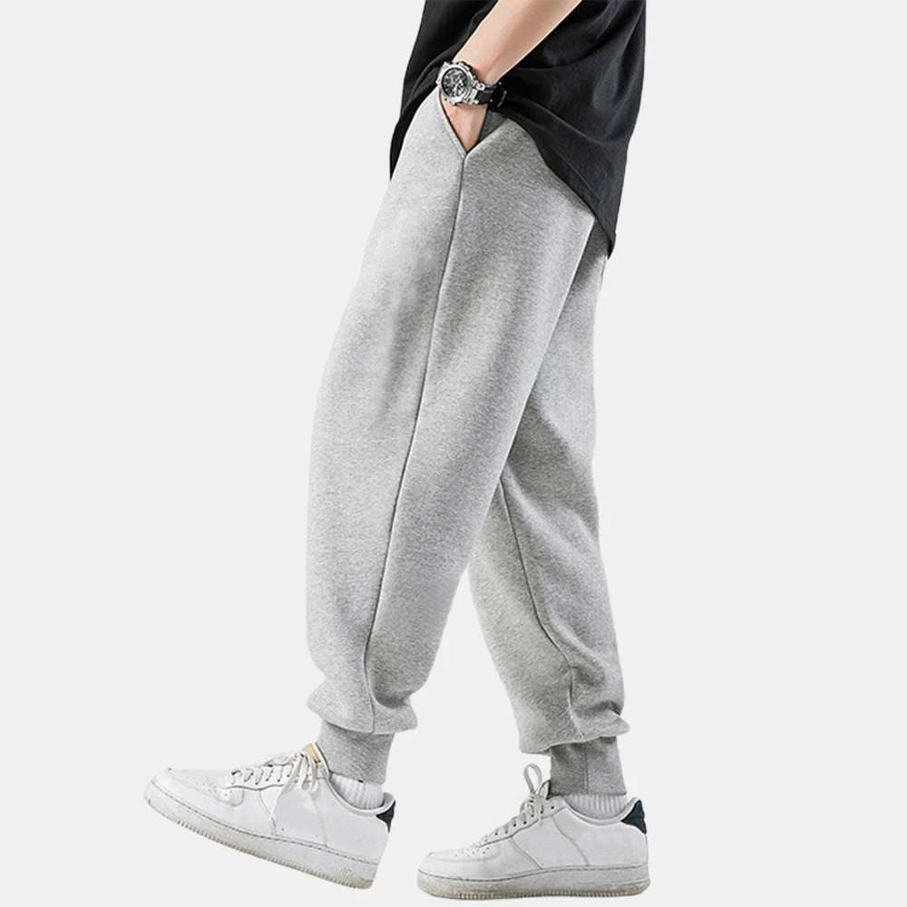 Sweatpants Plus Size Men Joggers Track Pants Elastic Waist Sport Casual Trousers Baggy Fitness Gym Clothing Black Grey
