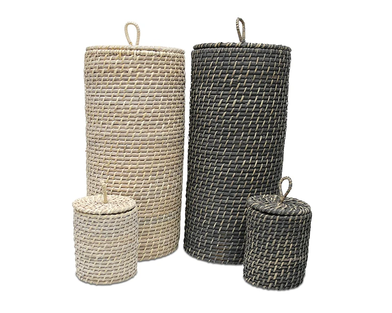 Multiple Functional Woven Rattan Covered Jar Bin Basket with Lid