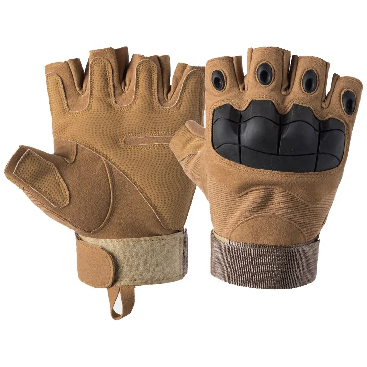 Custom Logo Non-slip Outdoor Half Finger Hiking Hunting Motorcycle Tactical Fingerless Hard Knuckle Gloves
