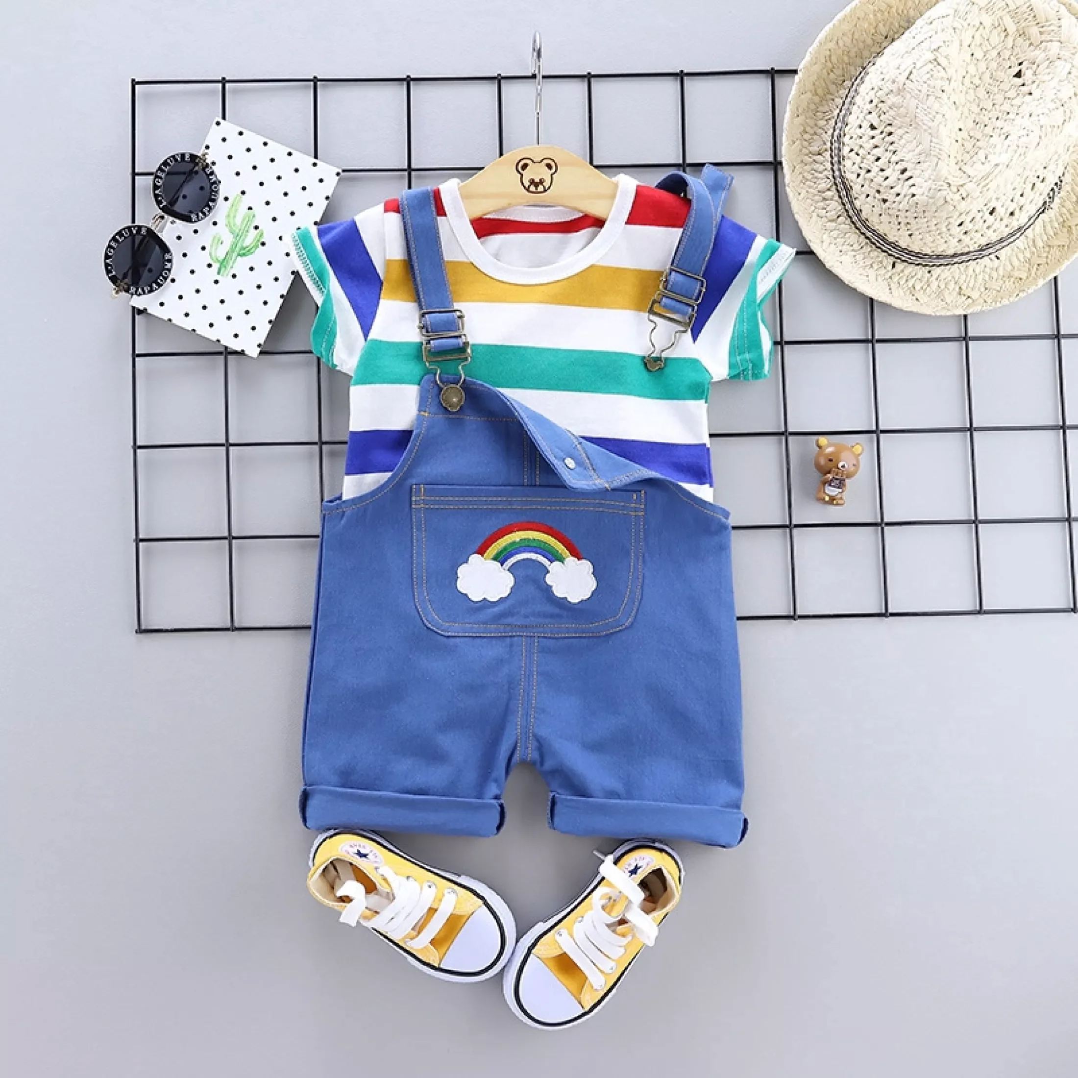 
Polyester and Cotton Colorful Denim Infants Toddlers Overalls Rompers For Autumn 