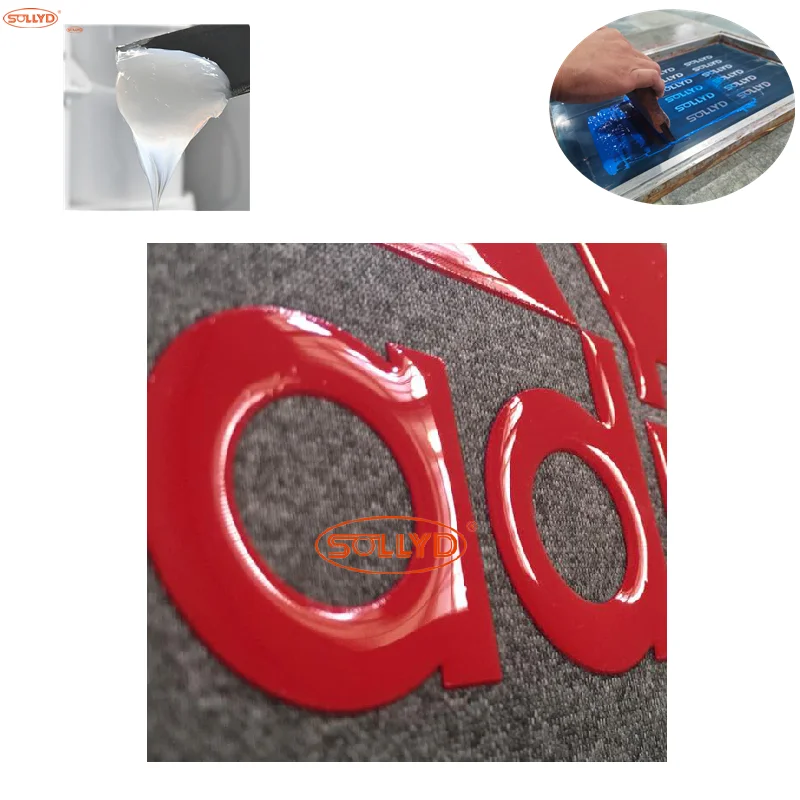 SOLLYD Glossy crystal 3D silicone HD printing ink for screen printing textile in garment fashion cloth T-shirt printing