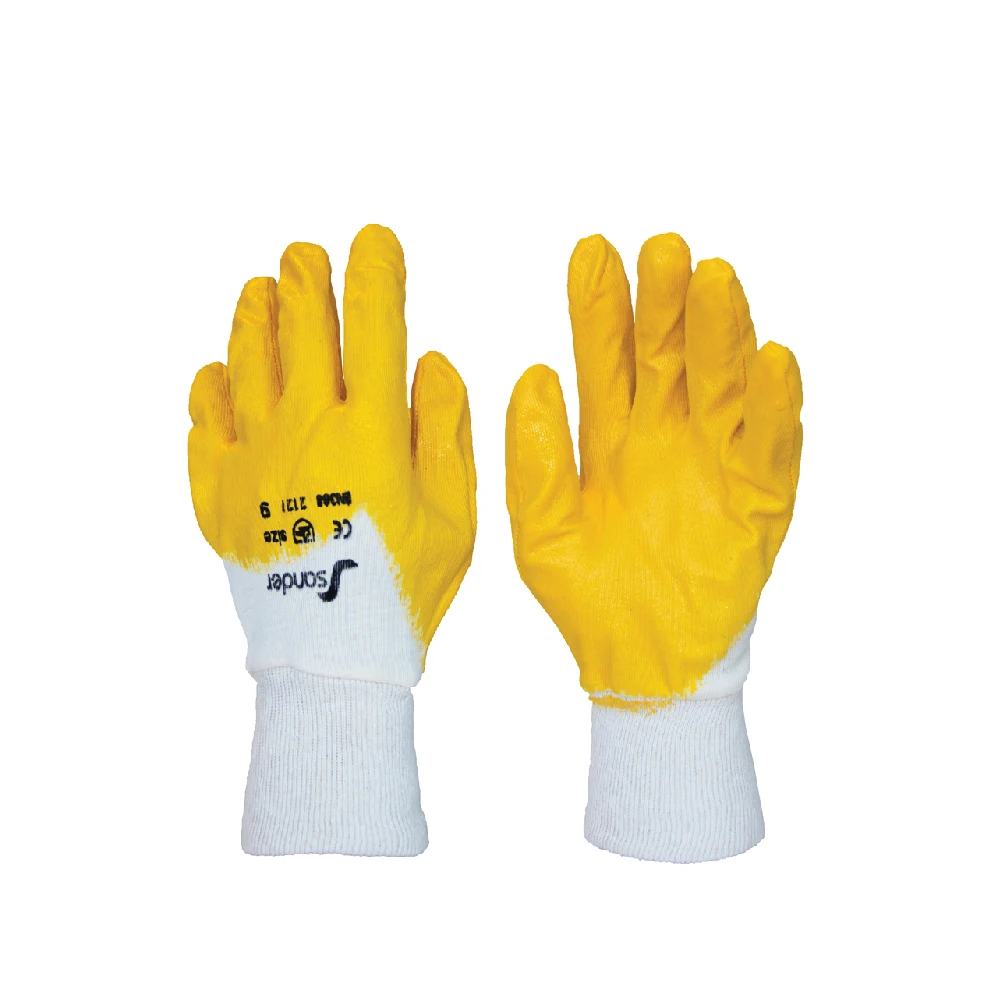 
Sander NP01 Yellow Nitrile Coated Cotton Safety Gloves 
