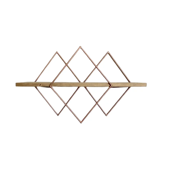 Classic Wooden Golden Wall Mounted Shelf Iron in Wire Living Room Bookshelf Storage Home Decor At Wholesale Price From India