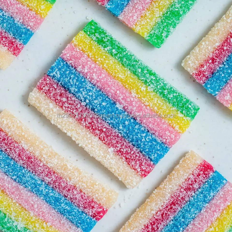 Hot selling Belt rainbow coated sugar Sweet and Sour  belts strips yummy gummy candy From Thailand