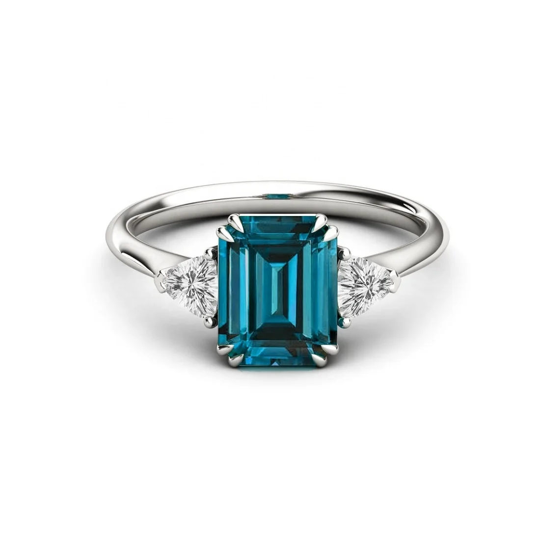 925 Sterling Silver Beautiful Emerald Cut London Blue Topaz Stone Engagement Rings Jewelry for Girls Shop Now at Wholesale Price