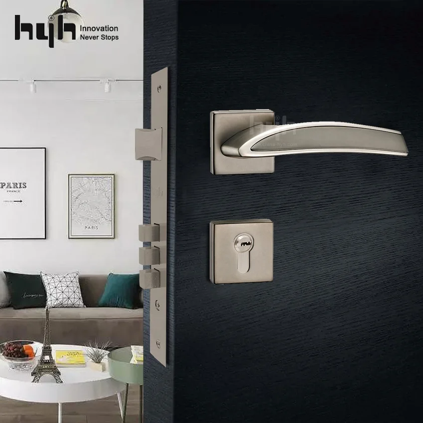 Guangdong-hyh Hardware Zinc Alloy Minimalist Interior Door Handle Lock For Continental Bedroom Door