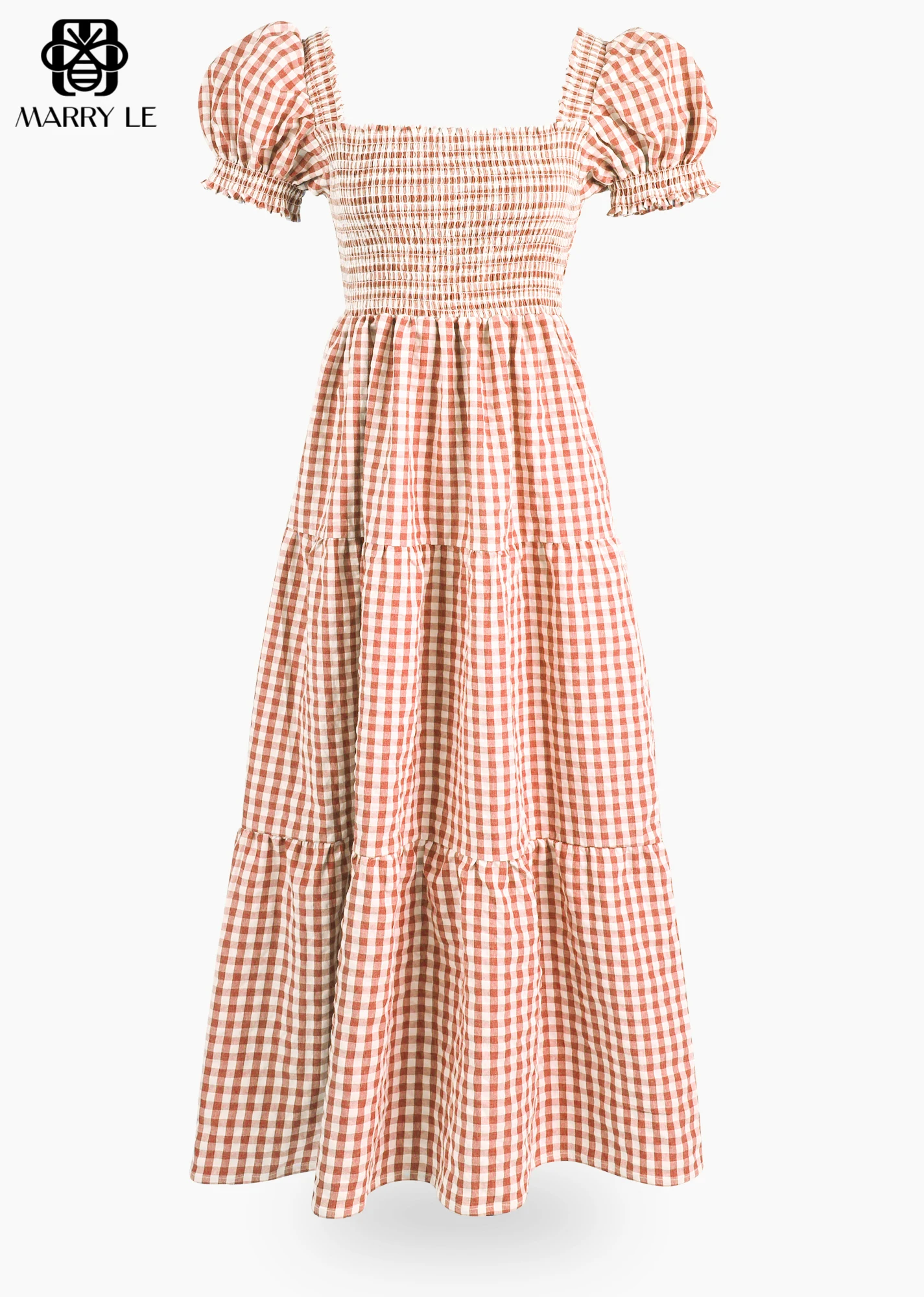 DEEP CARROT SEERSUCKER VOLUMINOUS DRESS shirred dress wholesale women dress OEM ODM Customized clothing - MD332