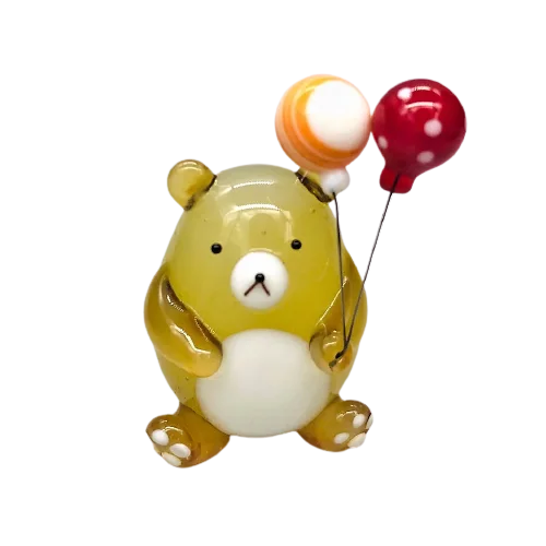 Hand Blown Glass Animals Lampwork Figurines Bear and Balloon