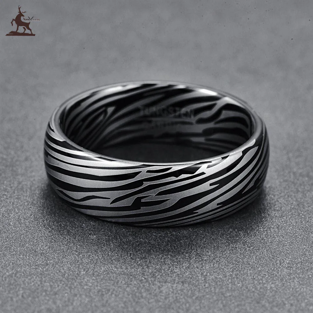 size 7-12 Width 8mm Dome Damascus Tungsten carbide Ring gift for women men jewelry T095R