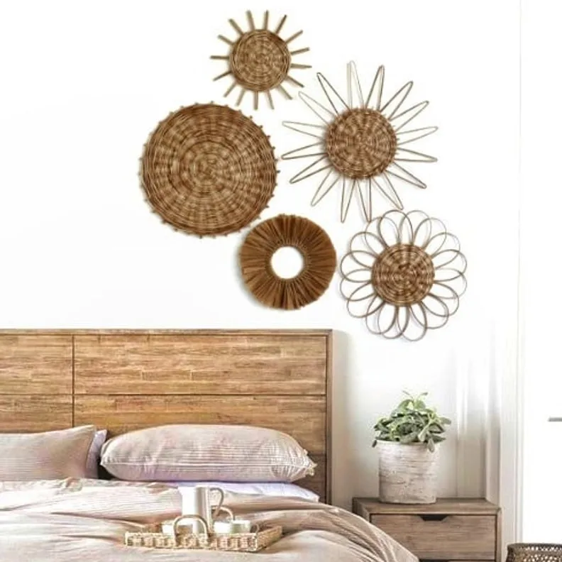 African Hanging Wall Baskets Decorative Baskets, Set 5 Interior Wall Decoration Natural Handmade