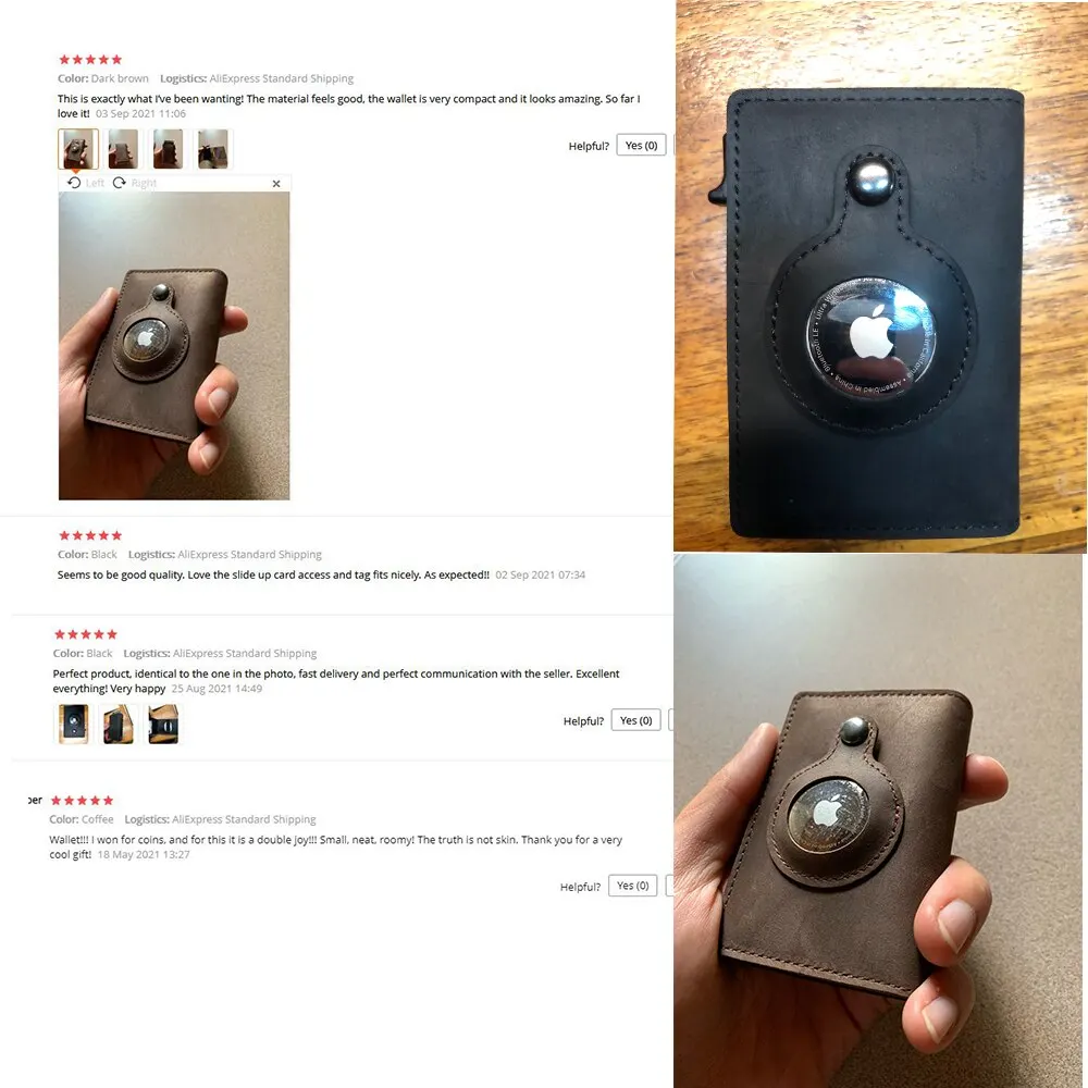 Smart Air Tag Wallet Premium Genuine Leather Credit Card Holder Anti-lost Protective Cover RFID Multifunctional Wallet AirTag