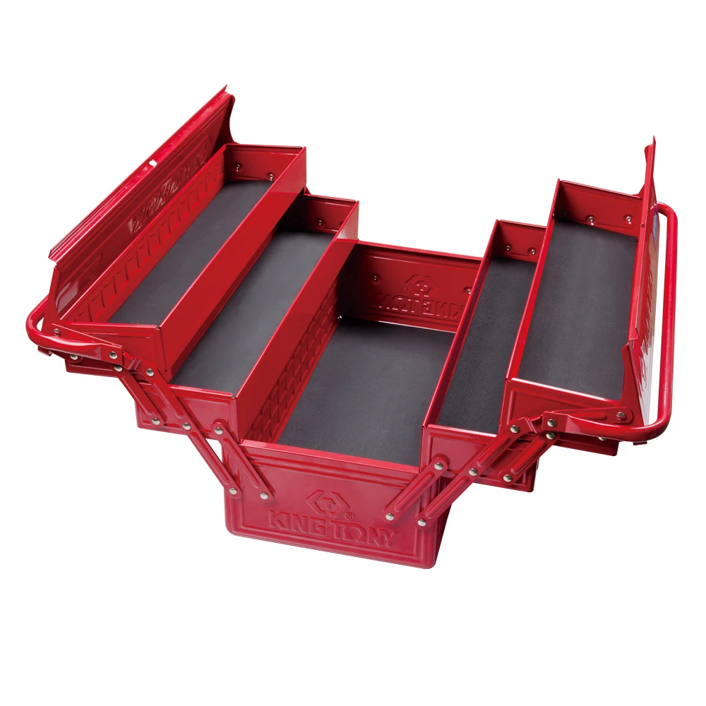 KING TONY 3 Section Fold Up Type Portable Metal Tool Box Hand Tool Box Tool Case 87A05
