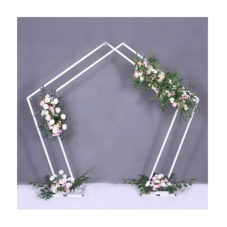 Wedding Arch Gold and White Iron Square Backdrop with Artificial Flower Stand Party Backdrop at Cheap Price