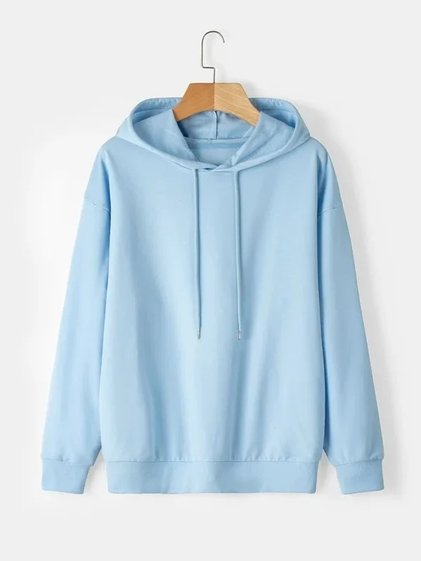 Men Drop Shoulder Drawstring Plain Solid Color Unisex Women Hoodie Long Sleeve Printed Oversize Pullover Hoodies Wholesale