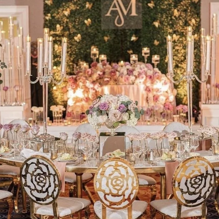 Hotel Hall Rose Pattern Laser Back Wedding Chair Customized Cross Leg Stainless Steel Velvet Banquet Chair