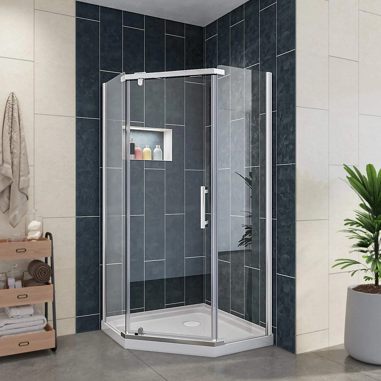 SALLY Modern Bathroom Pivot 6mm Tempered Shower Door Neo Angle Frameless Corner Shower Enclosure