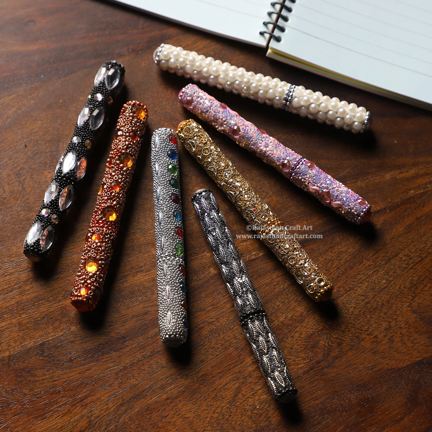 Set 7 Handcrafted Multi-Color Beaded Pens Business Promotion Gift Novelty Logo 1.0mm Plastic Writing Great Personalized Branding