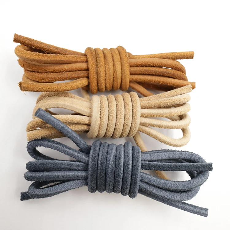 Кожаные шнурки 100% из сыромятной кожи вощеные круглые для обуви