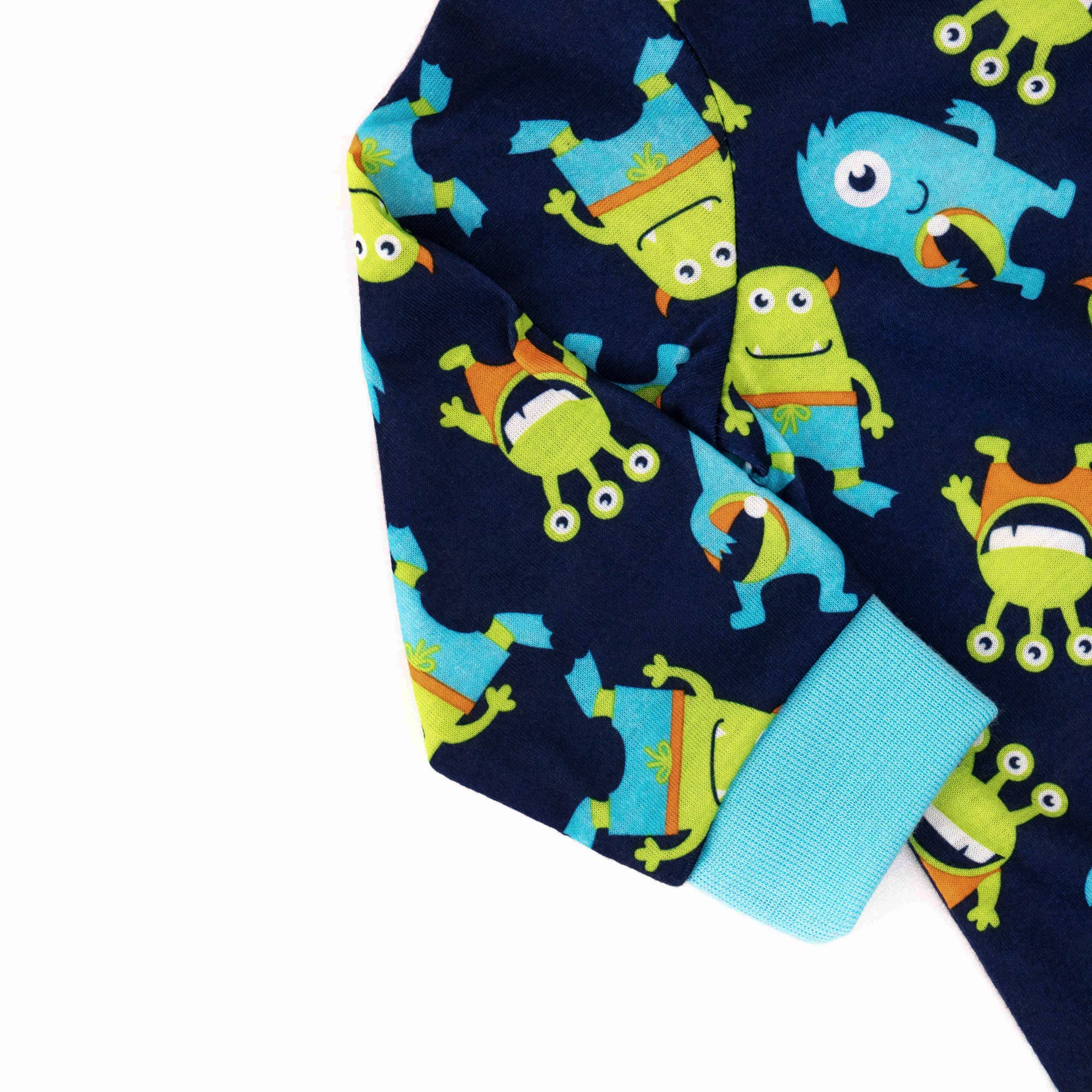 infant boys one piece monster pajamas clothes 100% polyester blue baby rompers with flame resistant