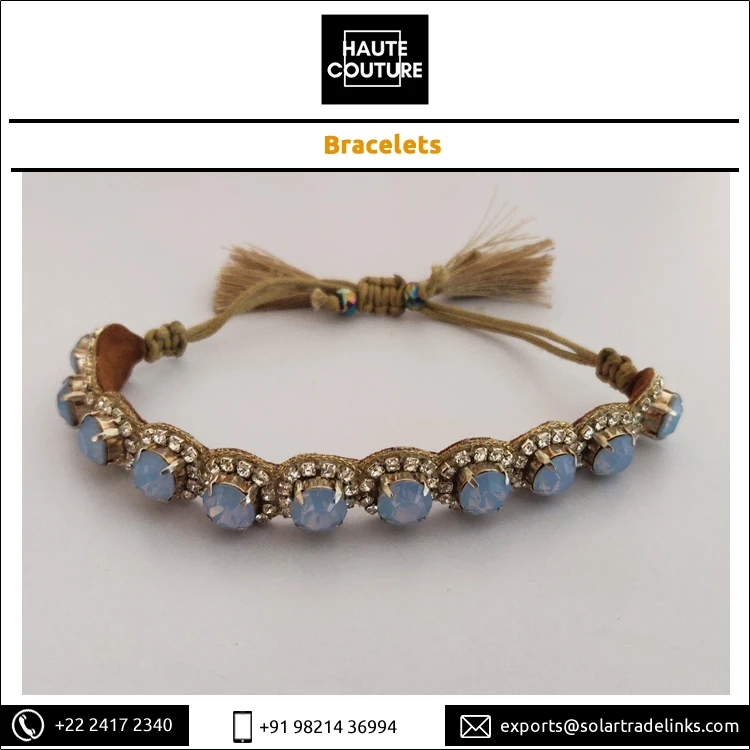 Custom Brand Trendy Fashion Jewelry Hand Embroidered Handmade Multi Color Opal Crystal Stones Made Women Bracelets