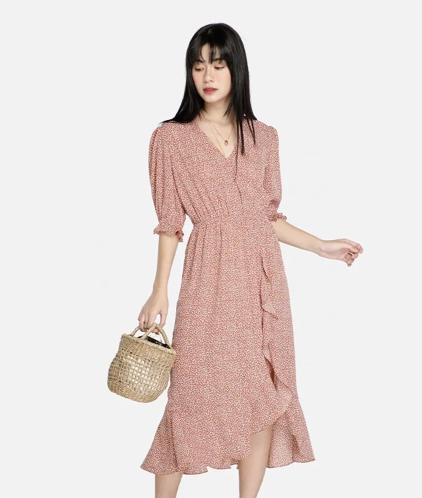 Latest summer fashion Irregular floral chiffon skirt with straps split cute flower printed summer woman dresses Made in Vietnam